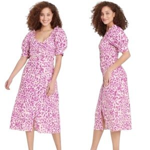 Who What Wear linen blend Milkmaid purple animal print puff sleeves dress XS
